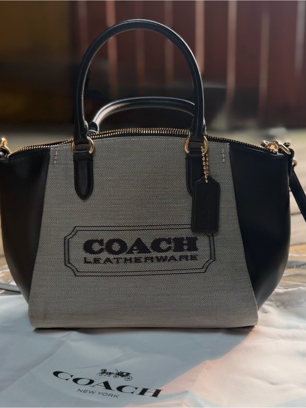 NWT Coach Leatherware Canvas & Leather Satchel Crossbody | Dust Bag Included